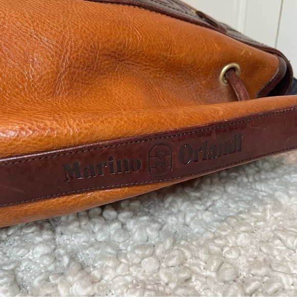 MARINO Orlandi Vintage Two toned Brown Leather Bucket Bag Purse - Picture 8 of 12